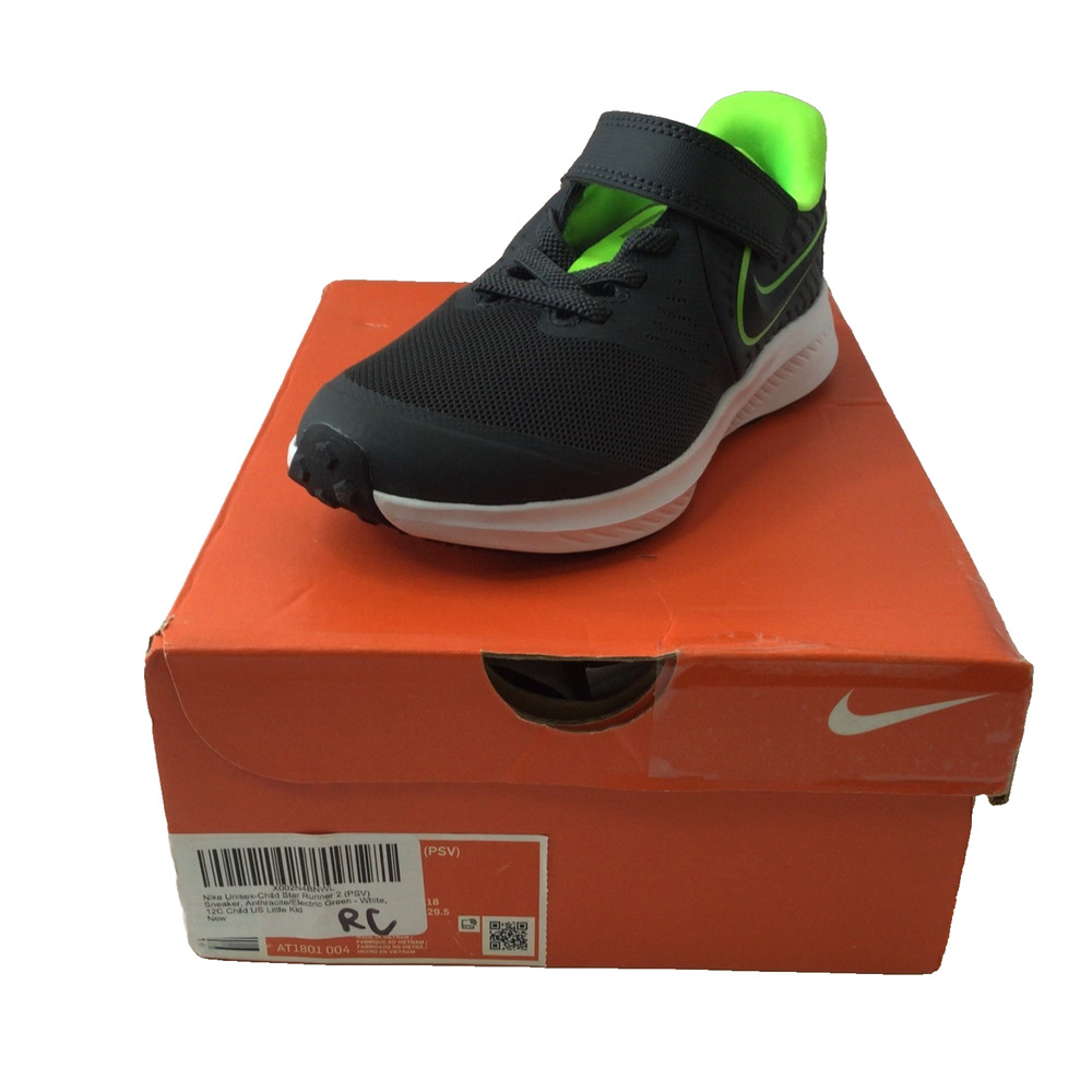 Nike Kids Star Runner 2 Anthracite Electric Green White Size 12C Little Kid New